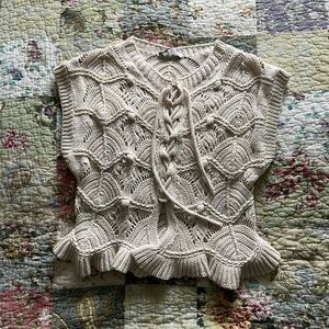 Zara Cream Knit Sweater vest with Lace-up Detail